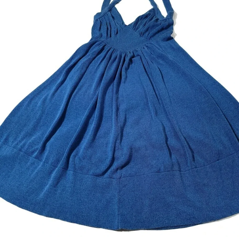 MARC JACOBS Cashmere Silk Knit Cross Back Mini Dress Cottagecore Blue Womens XS - Picture 4 of 9